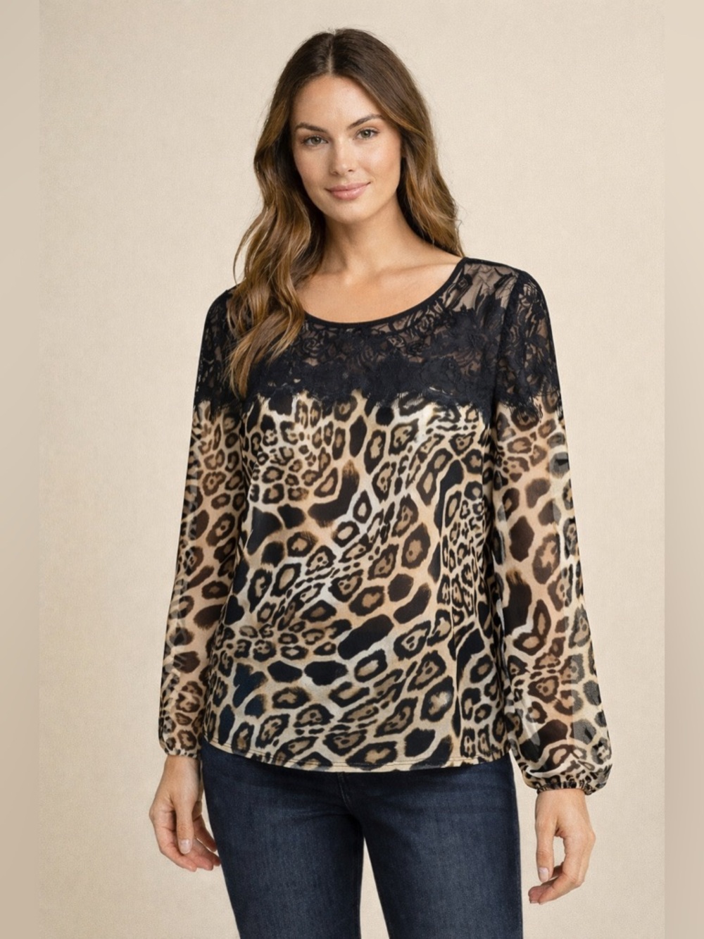 INC international Concepts Flowing Leopard Print Too With Lace Button Closer M